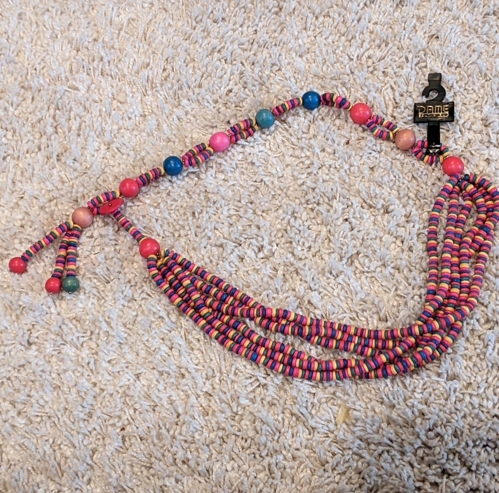Vintage NWT Dame Wooden Bead Belt Colorful Boho Hippie